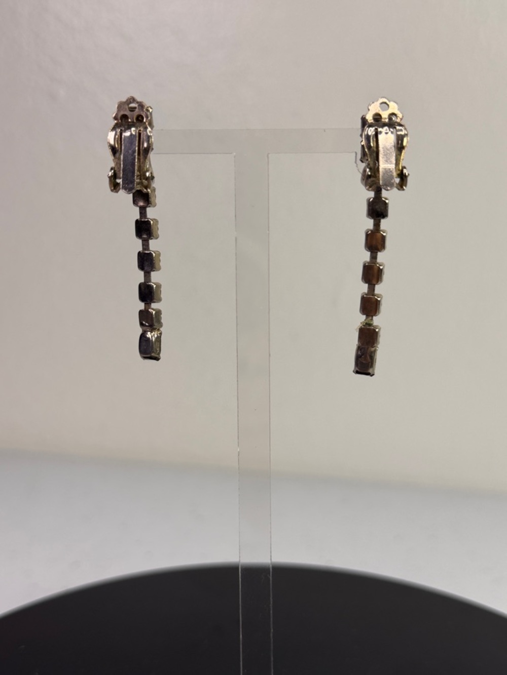 Vintage Amber & Clear crystal Rhinestone Clip-On Drop Earrings + Velvet Gift Bag - Picture 8 of 12